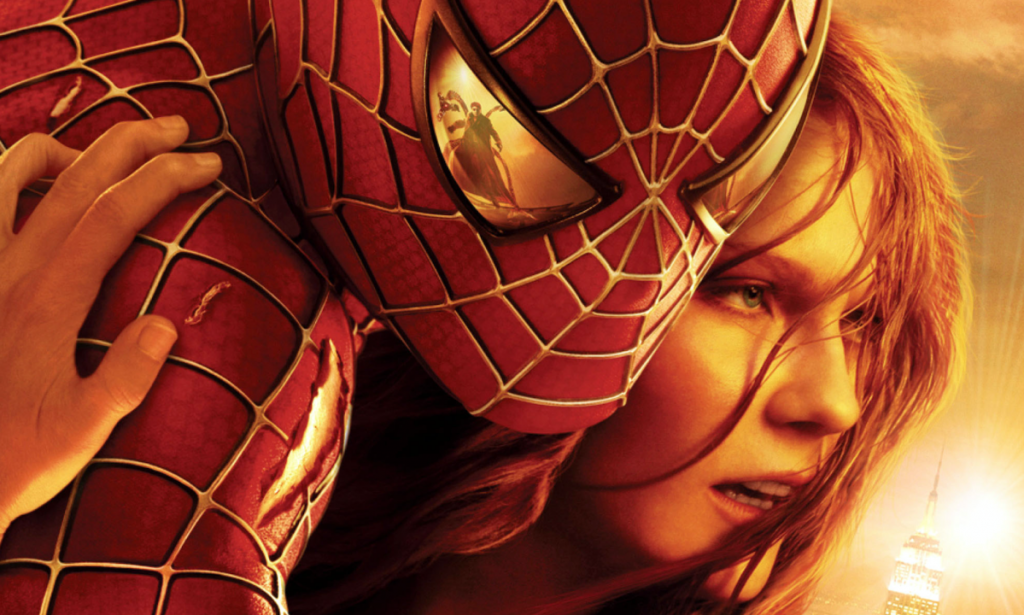 Kirsten Dunst e Tobey Maguire no pôster “Homem-Aranha 2”. Columbia / cortesia Everett Collection