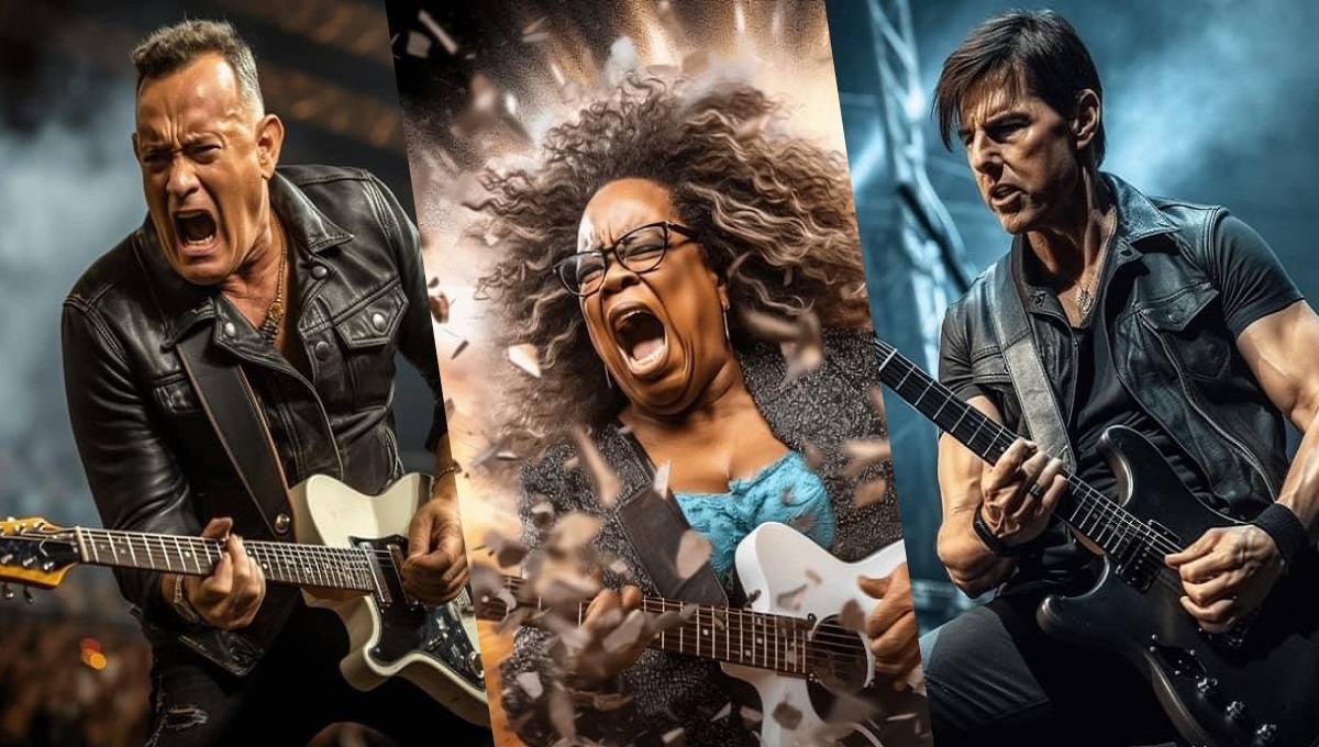 Celebridades mundiais foram transformadas em guitarristas de rock com uso de Inteligência Artificial (Montagem usando IA)