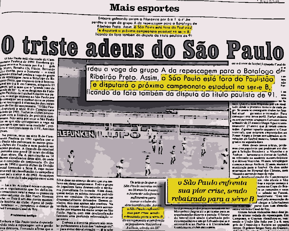 Jornal noticia o rebaixamento do São Paulo para Série B do Paulista (Foto: Reprodução)