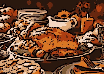 A refeição tradicional do Thanksgiving inclui peru, torta de abóbora e outros pratos típicos