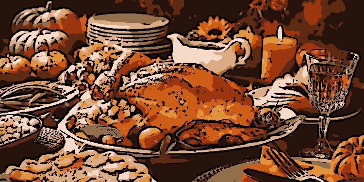 A refeição tradicional do Thanksgiving inclui peru, torta de abóbora e outros pratos típicos