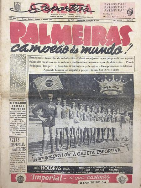 Capa da Gazeta Esportiva no dia da título mundial de clubes de 1951 (Foto: Reprodução/Gazeta)